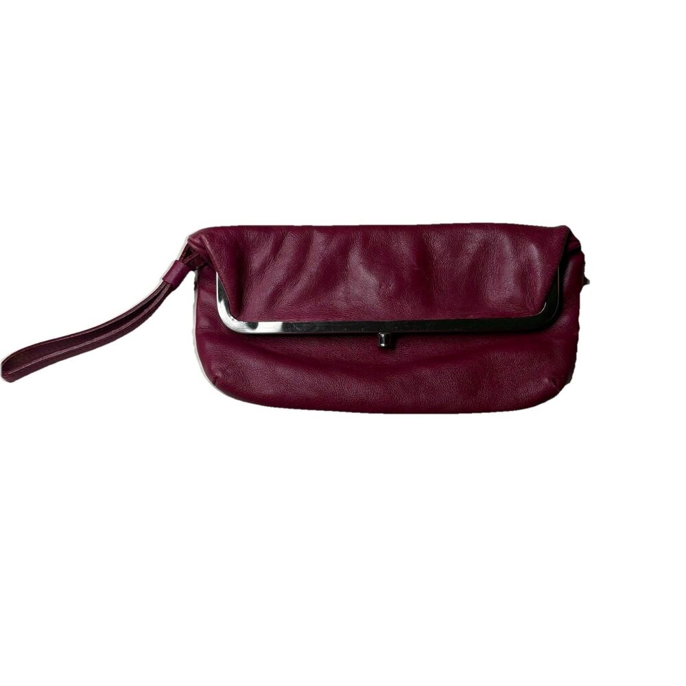Latico Leather Raspberry Fold Over Clutch Silvertone Clasp Boho Bag Wristlet